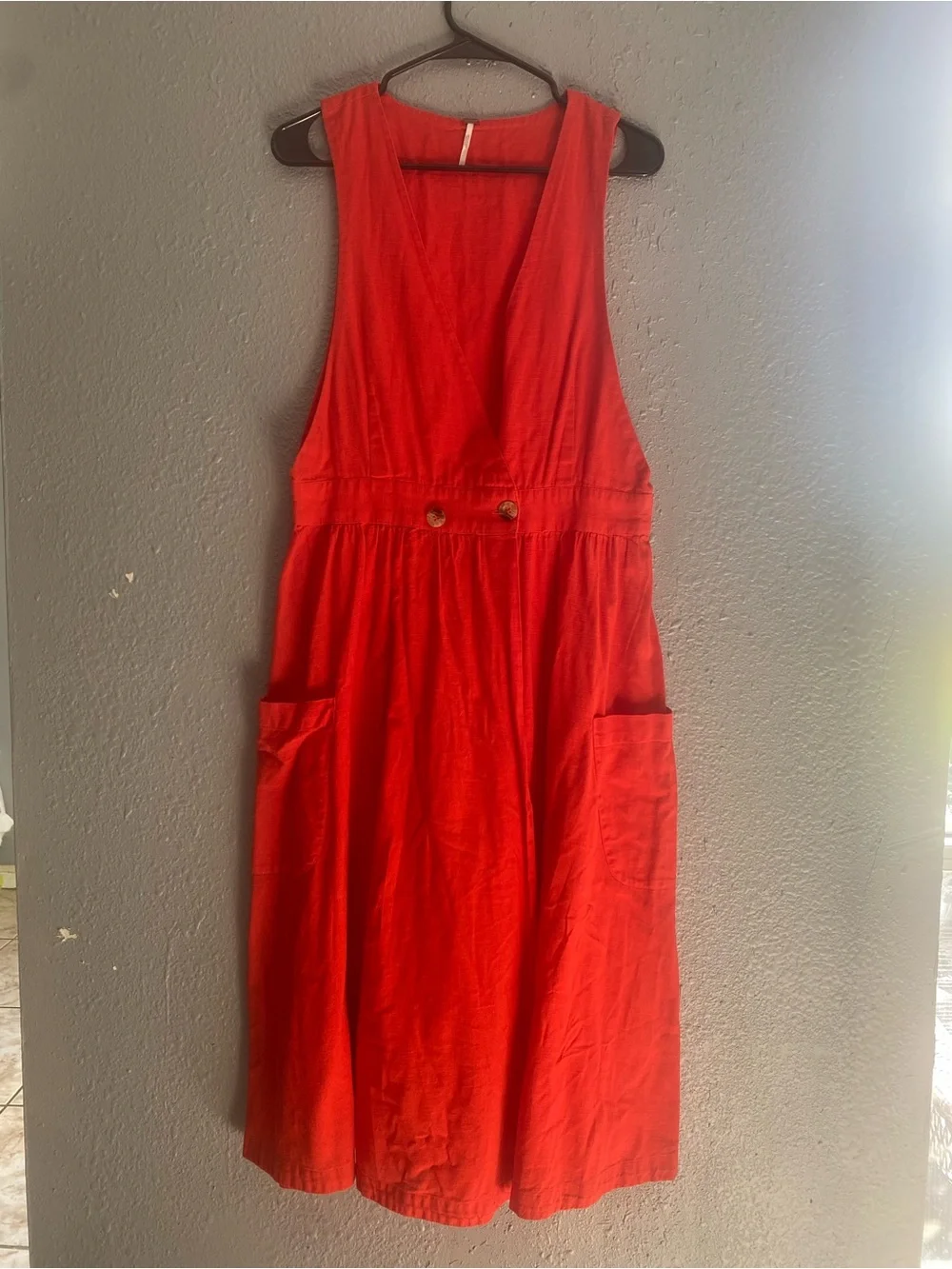 Free People Red Midi Dress Cotton Pockets Large